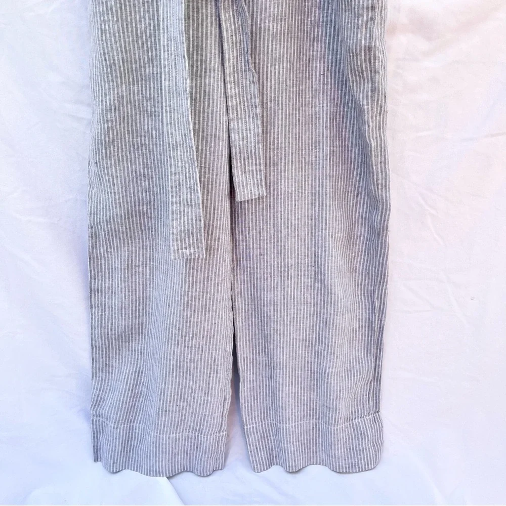 EVERLANE | LINEN STRIPED BELTED SQUARE NECKLINE JUMPSUIT SIZE 0 GRAY WHITE